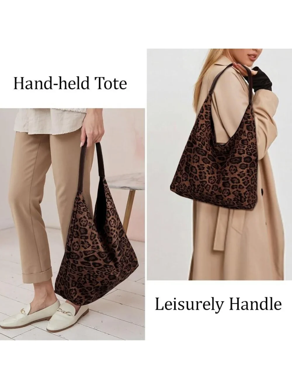 Faux Suede Leopard Print Hobo Shoulder Bag Large Capacity Work Tote